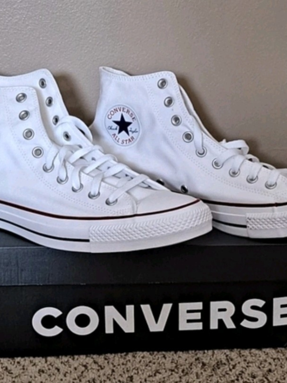 Converse Chuck Taylor All Star High Top Sneakers - White with Red/Black Stripes - Picture 2 of 4